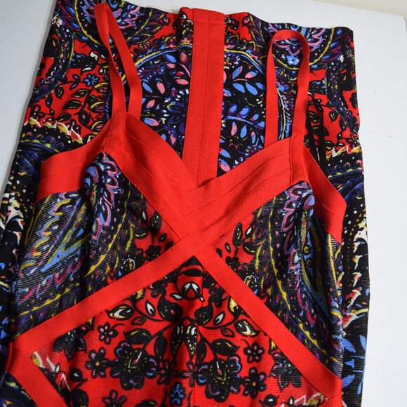 Bebe red and black print dress, paisley type pattern size XS - Picture 3 of 5